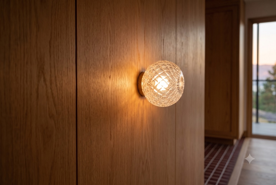 Oak and Murano glass.
