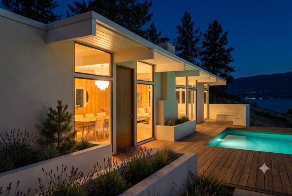 Night on the new envelope. This is where thin glazing earns its money: nothing but light and the lines that frame it.