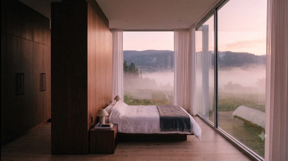 Dawn behind the wardrobe core.