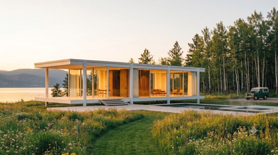 The attainable version: wood posts, stock glass.