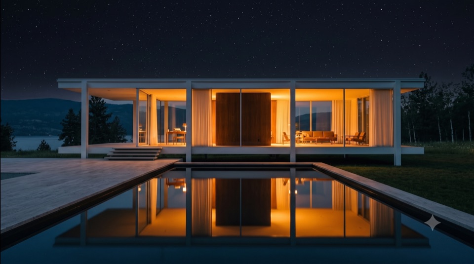 Full night, doubled in the reflecting pool.