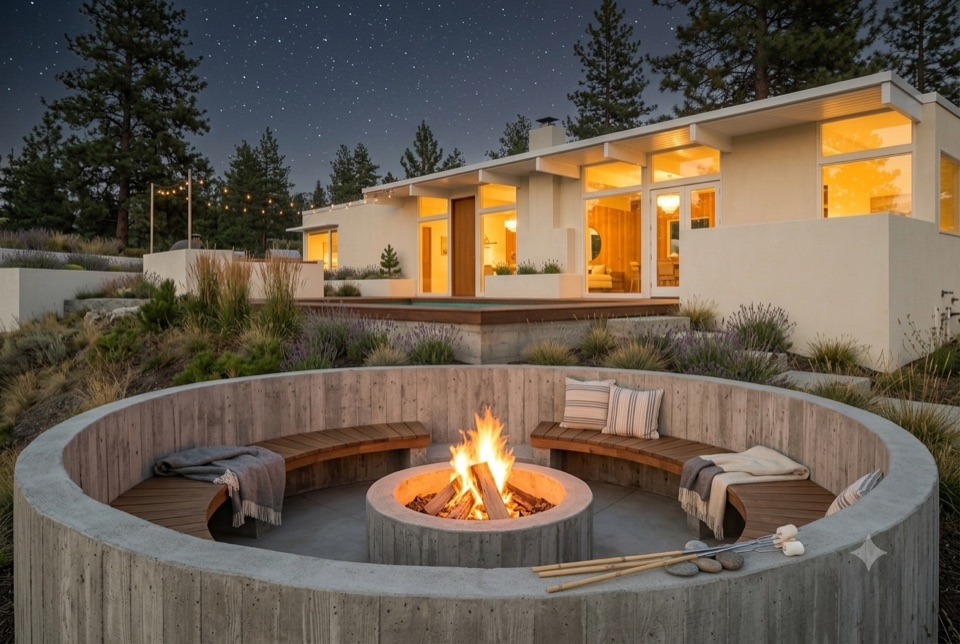 The fire circle under stars.