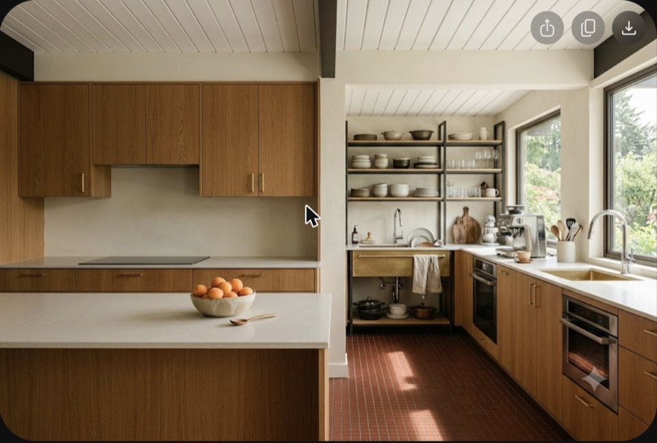 Kitchen version: scullery. Immaculate show kitchen in front, the real working room with the mess behind it.