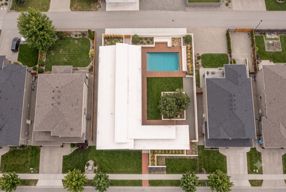 The flat lot, straight down.
