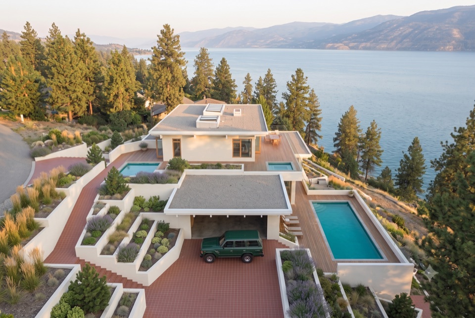 Both levels, both pools, straight down.