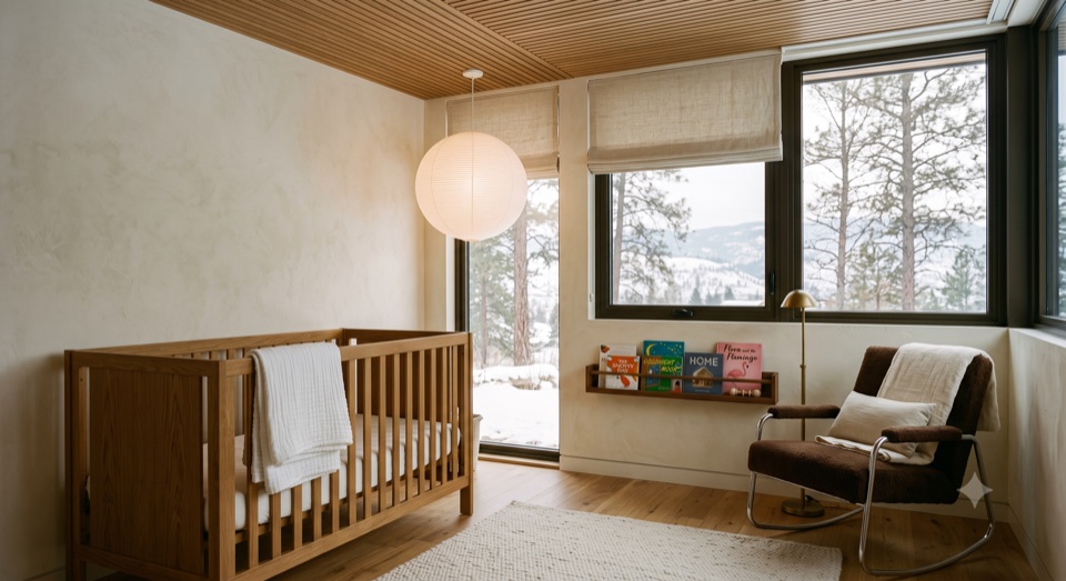 The nursery, finished and waiting, in January light. Ready before the person is.