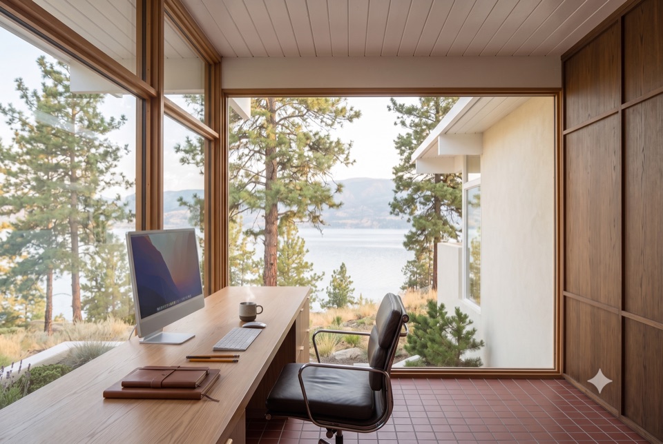 Office A: the window desk to the lake.
