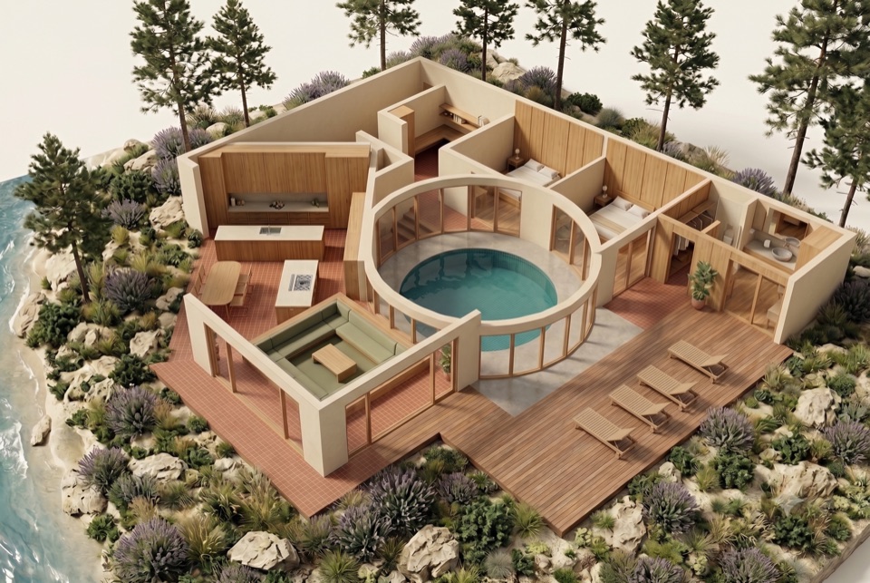 The pool atrium.