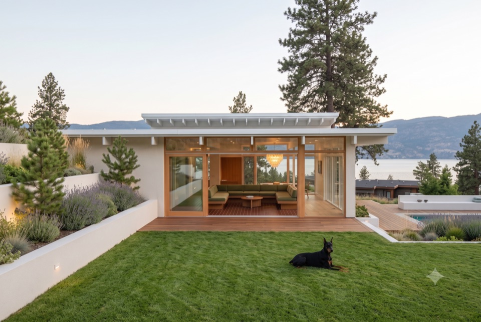 The rear lawn elevation.