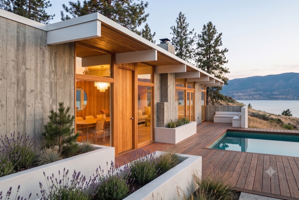 Board-formed concrete + cedar.
